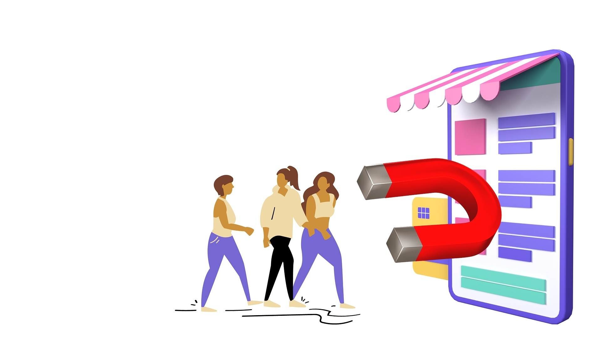 磁石で人を引きつけるスマホのイラスト