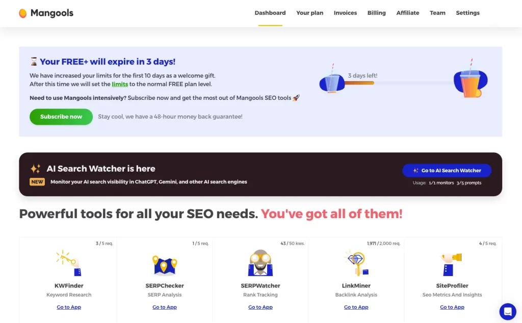 「Mangools」トップ画面